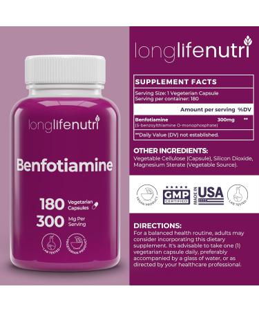 Benfotiamine 300 mg 180 Veg Caps  + Liquid Vitamin B1 Drops (4 fl oz) Bundle  - Dual Action Thiamine for Energy & Nerve Health - 6 Month Supply Fast Absorption Vegan Lab - Made is USA Tested - Buy Online on GoSupps.com