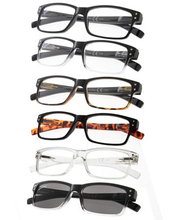 Reading Glasses 6-Pack Spring Hinges Includes Sunshine Readers 6-pack Mix 1.25 x