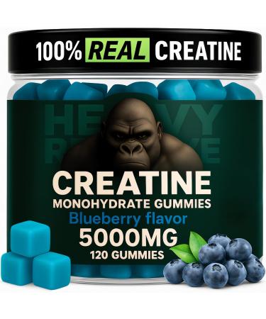 Creatine Monohydrate Gummies for Men & Women 5000mg - Blueberry 120 Count for 30 Servings | Low Calorie Formula | Muscle Builder and Energy Boost | Pre-Workout Supplement Chewable Creatine Gummies