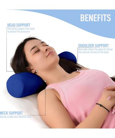 Healthex Memory Foam Cervical Neck Roll Pillow - Round Cylinder Bolster Support for Sleeping, Bed & Legs in Blue - Buy Online on GoSupps.com