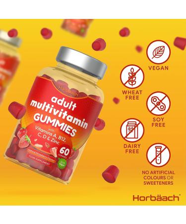 Horbaach Multivitamin Gummies for Adults | 60 Count | 14 Essential Nutrients with Vitamin A B12 C D & Zinc | Natural Strawberry Flavour - Buy Online on GoSupps.com