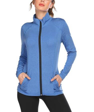 ELESOL Women's Running Jacket Full Zip Workout Jacket Activewear Track Jacket for Women S-XXL Blue Heather Small