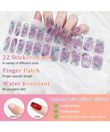 CBOIC 22PC Nail Foils & Glitter Stickers - Self-Adhesive Gel Polish Strips for Long-Lasting Nail Art | Blue & Purple Decoration Set for Women & Girls - Buy Online on GoSupps.com