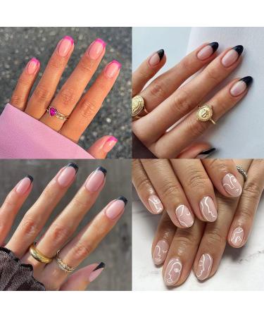 12 Packs Misssix Short French Tip Press on Nails Set - Almond and Square Fake Nails with Nail Glue for Women - Buy Online on GoSupps.com