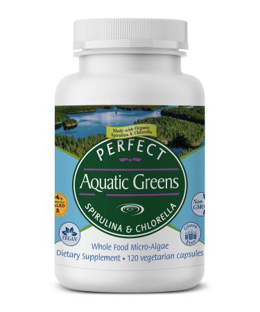 Perfect Supplements Perfect Aquatic Greens 120 Vegetable Capsules Organic Spirulina and Chlorella Supplement Nutritious Superfood