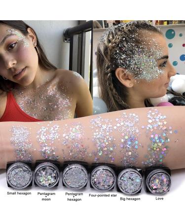 6 Colors Glitter Makeup - Face Body & Hair Sequin for Festivals Parties & Clubs - Buy Online on GoSupps.com