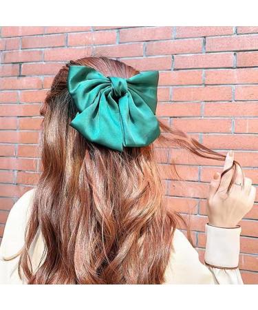 MISSTARS Bow Hair Clip Hair Bows for Women Big Bowknot Hairpin French Hair Clips Solid Color Soft Satin Silky Hair Bows for Women Girls (Green) - Buy Online on GoSupps.com
