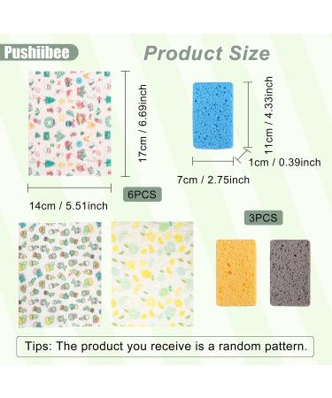 6 Pcs Reusable Paper Towels 3 Pcs Kitchen Sponge Set Wood Pulp Cotton Cleaning Cloths for Dishes Random Pattern Absorbent Towels and Sponges for Home Cleaning - Buy Online on GoSupps.com
