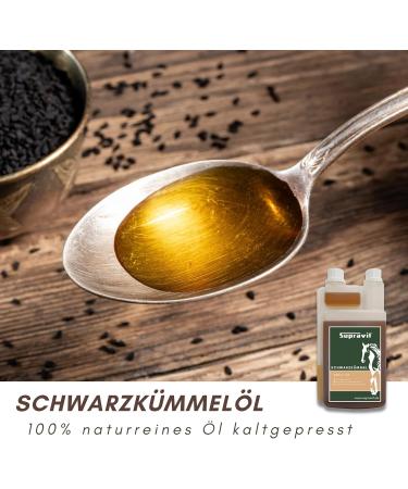 Supravit Black Cumin Oil for Horses & Dogs | 1000ml Cold Pressed Natural Oil | German Quality for Feeding Fur & Hoof Care - Buy Online on GoSupps.com