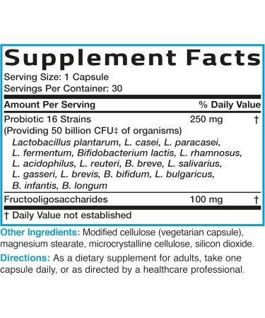 Bronson Once Daily Probiotic 50 Billion CFU Plus Prebiotic Daily Maintenance Formula One Capsule Per Day Non-GMO, 30 Vegetarian Capsules - Buy Online on GoSupps.com