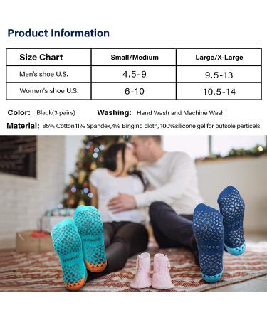 3 Pairs Unisex Non Slip Grip Socks for Yoga, Hospital, Pilates, Barre | Ankle Cushioned - Dark Blue Green - Small-Medium - Buy Online on GoSupps.com