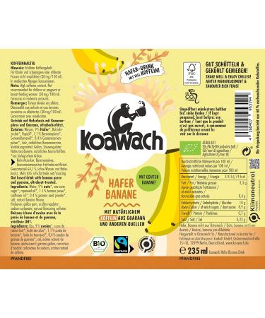 Buy Koawach Chocolate Drink - Vegan Banana Flavor (12x235ml) | Organic Fairtrade Drinking Chocolate & Energy Drink - Buy Online on GoSupps.com