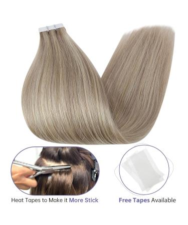 Full Shine 14 Highlighted Blonde Tape in Hair Extensions - 20 Pieces 50g - Ash Blonde & Blonde Color 18/22 - Real Human Hair Tape Ins - Buy Online on GoSupps.com