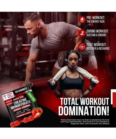 aura HK Creatine Monohydrate Gummies for Men & Women 5000 mg Strawberry Box 3rd Party Tested Creatine Chews for Muscle Growth Strength & Energy Support Sugar Free Vegan 120 Count  - Buy Online on GoSupps.com