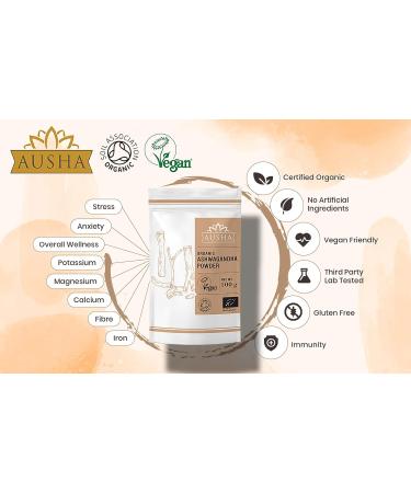 AUSHA Organic Ashwagandha Powder 250g - Soil Association Certified | Pure 250g Pack - Buy Online on GoSupps.com