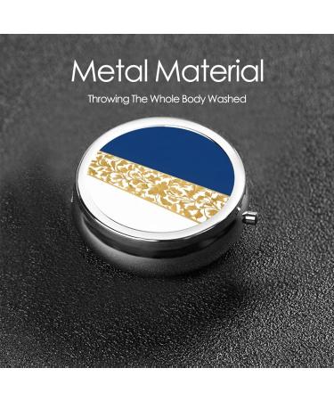 Gold Blue White Round Pill Box - 3 Compartment Mini Travel Medicine Organizer | Portable Vitamin Holder - Buy Online on GoSupps.com