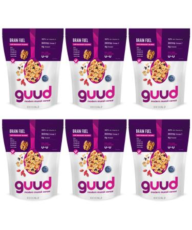 GUUD Brain Fuel Antioxidant Blend Gluten Free Muesli Cereal, 12 Ounce (Pack of 6), Versatile Oatmeal Alternative, Oats, Walnuts, Goji Berries, Cranberries, Blueberries, Cacao Nibs, Vegan, Non-GMO