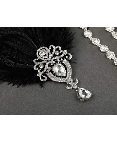 SWEETV 1920s Black Feather Headpiece with Ostrich Feathers and Crystals | Great Gatsby Hair Accessories for Women - Buy Online on GoSupps.com
