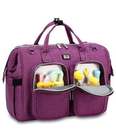 Pomelo Best diaper bag with waterproof diaper pad and 2 strollers hook adjustable shoulder strap multifunctional shoulder bag travel bag for on the way dark purple