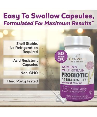 Women's Probiotics 50 Billion CFU & 16 Strains | 60 Capsules for Gut & Vaginal Health - Shelf Stable Digestive Supplements - Buy Online on GoSupps.com