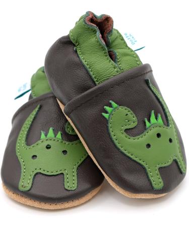 Dotty Fish Soft Leather Baby Shoes for Boys | Non-Slip Toddler Shoes | Green Dinosaur Design | 4-5 Years - Buy Online on GoSupps.com