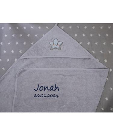 Personalized Hooded Towel with Embroidered Name - Gray Stars 100x100 cm - Perfect Gift for Kids - Buy Online on GoSupps.com