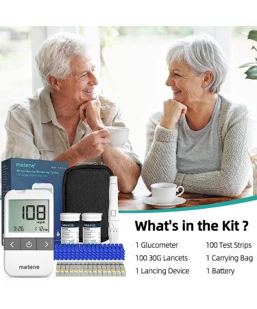Metene AGM-513S Blood Glucose Monitor Kit - 100 Strips/Lancets, Test Kit with Lancing Device & Carrying Bag - No Coding - Buy Online on GoSupps.com