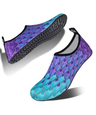 Water-Shoes-Swim-Shoes Quick-Dry Barefoot Aqua-Socks-Beach-Shoes for Pool Yoga Surf for Women-Men 9-10 Women/7.5-8.5 Men Fish-scale/Blue-green