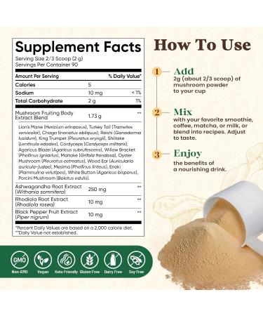 Fidus 16 Mushroom Supplement Powder with 17,300mg, 90 Day Servings Mushroom Coffee Alternative for Immunity, Focus & Energy with Ashwagandha, Lion's Mane, Chaga and Reishi, 100% Fruiting Bodies 6.7 Ounce (Pack of 1) - Buy Online on GoSupps.com