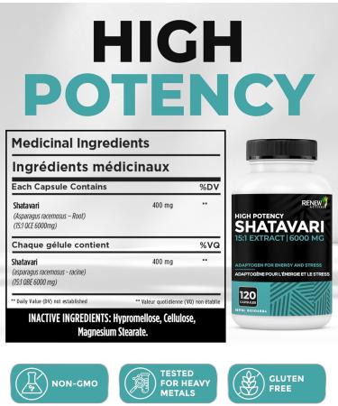 Renew Actives Shatavari Capsules Natural Adaptogen for Energy Vitality & Endurance Promotes Wellness & Resilience with Ayurvedic Herbs Organic Vegan Made in Canada 120 Capsules - Buy Online on GoSupps.com