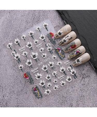 JMEOWIO 6 Sheets 3D Embossed Spring Flower Nail Art Stickers Decals Self-Adhesive 5D Colorful Summer Floral Nail Supplies Nail Art Design Decoration Accessories - Buy Online on GoSupps.com