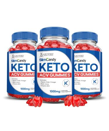 (3 Pack) Slim Candy Keto ACV Gummies Advanced Formula 1000MG SlimCandy Keto Gummies Apple Cider Vinegar Formulated with Pomegranate Beet Juice Powder B12 Vegan Non GMO 180 Gummys 60 Count (Pack of 3)
