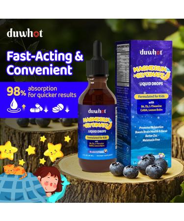 duwhot Kids Magnesium Liquid Drops Magnesium Glycinate 100 mg Supplement with L-Theanine GABA Vitamin B6 D3 for Sleep & Relaxation Melatonin Free Sugar Free 2 Fl Oz - Buy Online on GoSupps.com
