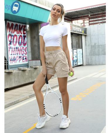 Hooever Women's High Waist Hiking Cargo Shorts - A-khaki Large - Buy Online on GoSupps.com
