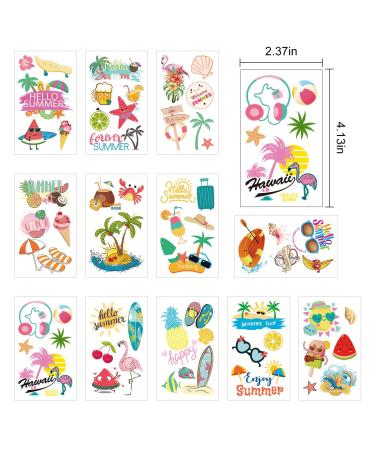 60-Piece Summer Temporary Tattoos for Kids - Pool Party Favors, Hawaiian Luau Beach Theme with Watermelon, Strawberry, Pineapple, and Flamingo Designs - Tropical Temporary Tattoo Stickers for Birthday and Pool Parties - Buy Online on GoSupps.com