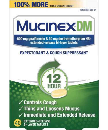 Mucinex Cough Suppressant and Expectorant DM 12 Hr Relief Tablets 600 mg Multicolor 40 Count (Pack of 2) - Buy Online on GoSupps.com