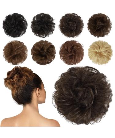 Feshfen 100% real hair hair part dutt hair tie wavy curly hair tubes hair tie hair extensions updos real hair hair part for women girls brown 4# brown