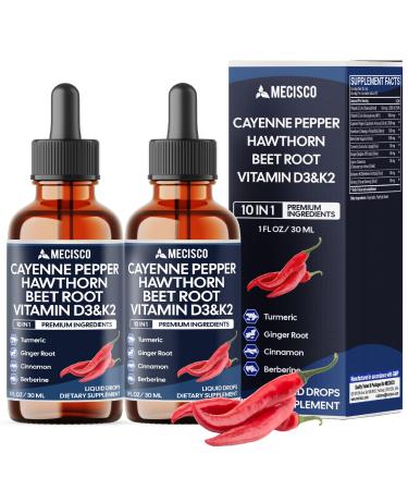 2 Packs of 30ml - Cayenne Pepper Liquid Drops with Vitamin D3 Vitamin K2 Hawthorn Berry Beet Root Ginger Ceylon Cinnamon Turmeric Berberine - Digestion Support - 120 Day Supply