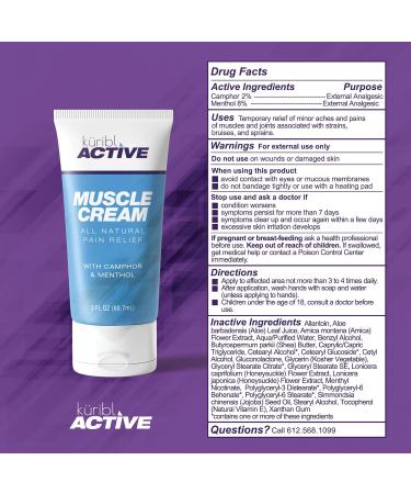 Kuribl Active Muscle Cream 3oz - Fast Acting Joint Pain and Muscle Soreness Relief - All Natural Formula - Buy Online on GoSupps.com
