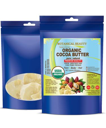 Botanical Beauty Organic COCOA BUTTER WILD GROWTH RAW VIRGIN UNREFINED from BRAZIL for Face Skin Hair Body Nails 1LB 454 gram. Rich in Vitamin E