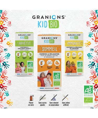 GRANIONS KID BIO - SIROP SOMMEIL ENFANT - Fabriqu en France - Certifi BIO - Go t Abricot - Formule naturelle base de sirop d'agave - D s 3 ans - Flacon 125 ml - Buy Online on GoSupps.com