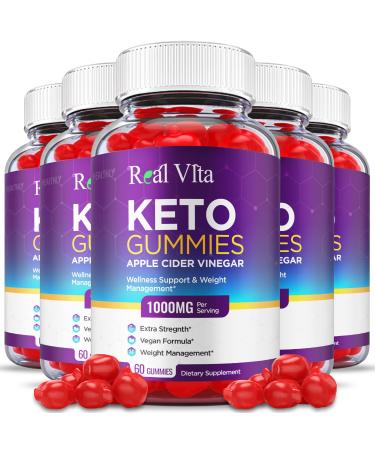 (5 Pack) Real Vita Keto Gummies - Official Formula Vegan - Real Vita Acv Keto Gummies Real Vita ACV Gummies Weight Apple Cider Vinegar Gummy Loss Vitamin B12 B6 Beet Root Juice (300 Gummies)