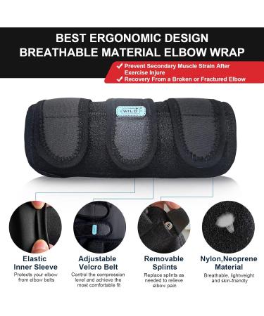 WILD+ Adjustable Elbow Support Brace with 4 Removable Splints | Compression Sleeve for Tennis Elbow, Tendonitis, Golfers | One Size Fits Men and Women - Buy Online on GoSupps.com