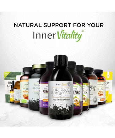 Organic Black Seed Oil Cold Pressed - 200ml High Strength 3X% - Certified Pure Virgin Oil - Omega 3 6 & 9 - Glass Bottle - by Inner Vitality - Buy Online on GoSupps.com