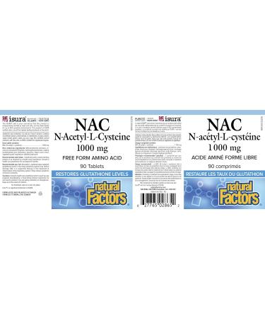 Natural Factors NAC N-Acetyl-L-Cysteine 1000 mg 90 tablets Highest Potency Free Form Amino Acid Helps Restore Glutathione Levels Antioxidant Support Respiratory System Support - Buy Online on GoSupps.com