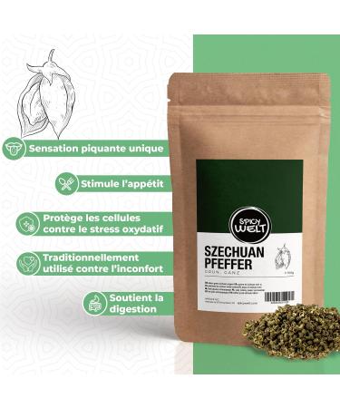 Spicy Welt Poivre de Sichuan Vert Entier (100g) Baies Hua Jiao | Pour Poisson Volaille Wok & Cuisine Asiatique | Notes d'Agrumes & Fra cheur Intense | 100% Naturel Sans Additifs - Buy Online on GoSupps.com