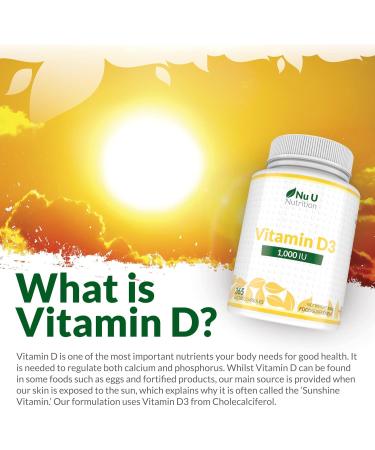Vitamin D3 1000IU Softgels - 1 Year Supply - High Absorption Cholecalciferol Capsules by Nu U Nutrition - Buy Online on GoSupps.com