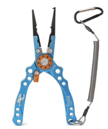 Fishing Pliers,Saltwater Resistant Fishing Accessories,Upgraded Multi-Purpose Fishing Tools Set,Hook Remover Split Ring Pliers with Sheath and Lanyard, Ice Fishing Gear,Fishing Gifts for Men Blue
