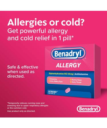Benadryl Allergy Relief Tablets 100ct & Extra Strength Antihistamine 50mg Diphenhydramine 24ct Benadryl Ultratabs 100ct + Allergy Relief Unflavored 100 Count (Pack of 1) - Buy Online on GoSupps.com
