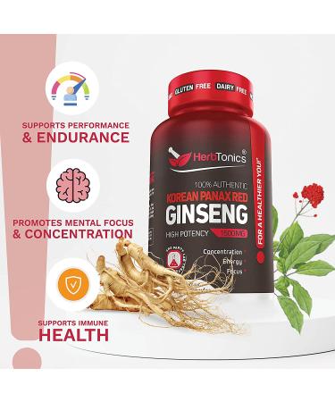 High Strength Korean Red Panax Ginseng Capsules 1500 mg - 120 Count | Herb Tonics - Buy Online on GoSupps.com